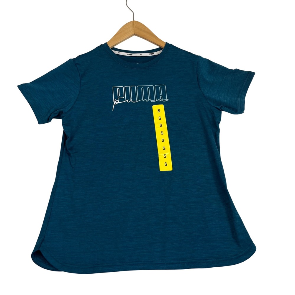 Puma Womens Short Sleeve Performance Tee Dark Teal Space Dye Logo Small 679943
